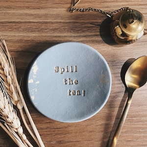 Handmade "Spill The Tea" Air Dry Tea Bag Holder Dish | Unique Ceramic Tea Bag Rest