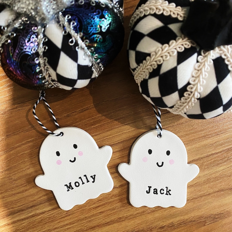 Handmade personalised ghost tag decoration image 1