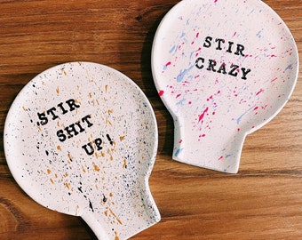 Handmade clay paint splatter funny novelty spoon rest holder