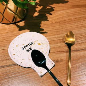 Handmade clay spoon me dish rest holder gift present for him her