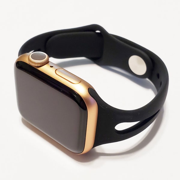 Soft Silicone Wristband Narrow Watch Band for Apple Watch 9, 8, 7, 6, 5, 4, 3, 2, 1, and SE for all models. The color is "Black."