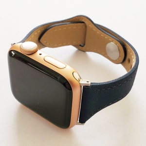 Leather Band for Apple Watch Series 8, 7, 6, 5, 4, 3, 2, 1, and SE for 38mm/40mm/41mm watch cases only | The color is "Navy Blue."