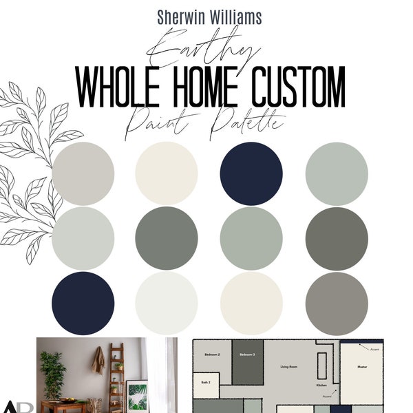 Sherwin Williams Premade Custom Earthy WHOLE HOME Paint Palette- Professional Paint Scheme Color Selection - Interior Paint Palette