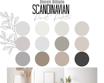 Sherwin Williams SCANDINAVIAN Interior Paint Palette - Interior Designer Selected -  Professional Paint Color Selection - Paint Palette