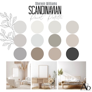 Sherwin Williams SCANDINAVIAN Interior Paint Palette - Interior Designer Selected -  Professional Paint Color Selection - Paint Palette