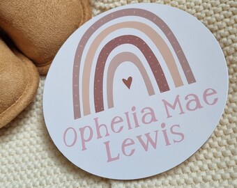 Baby girl name announcement sign, Pink neutral rainbow, Hello world disc, baby hospital bag essential, Newborn photo prop
