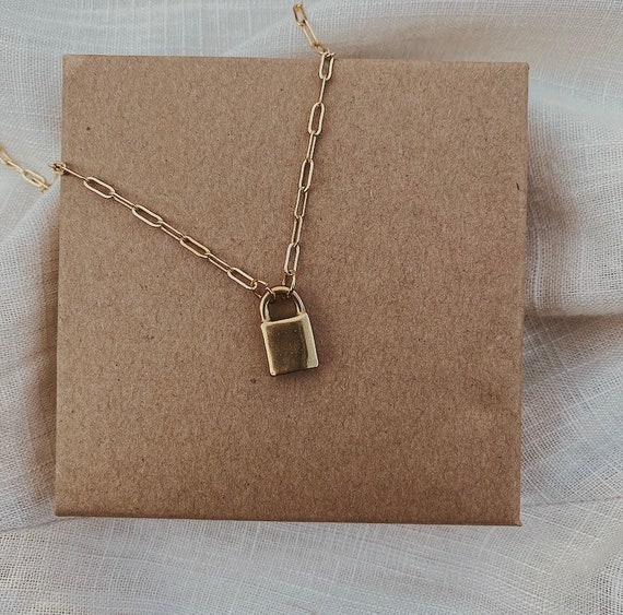 The Padlock Necklace Real 18k gold plated paperclip chain Etsy