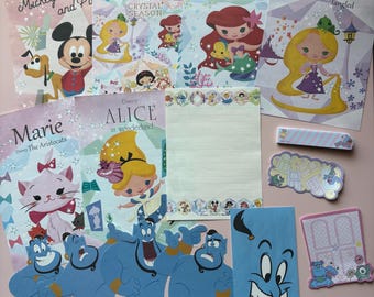 Tokyo Disneyland Stationery Lot | Japan Exclusive Paper, Stickers & More ft. Mickey, Princesses, Ariel, Alice, Marie, Genie | Kawaii