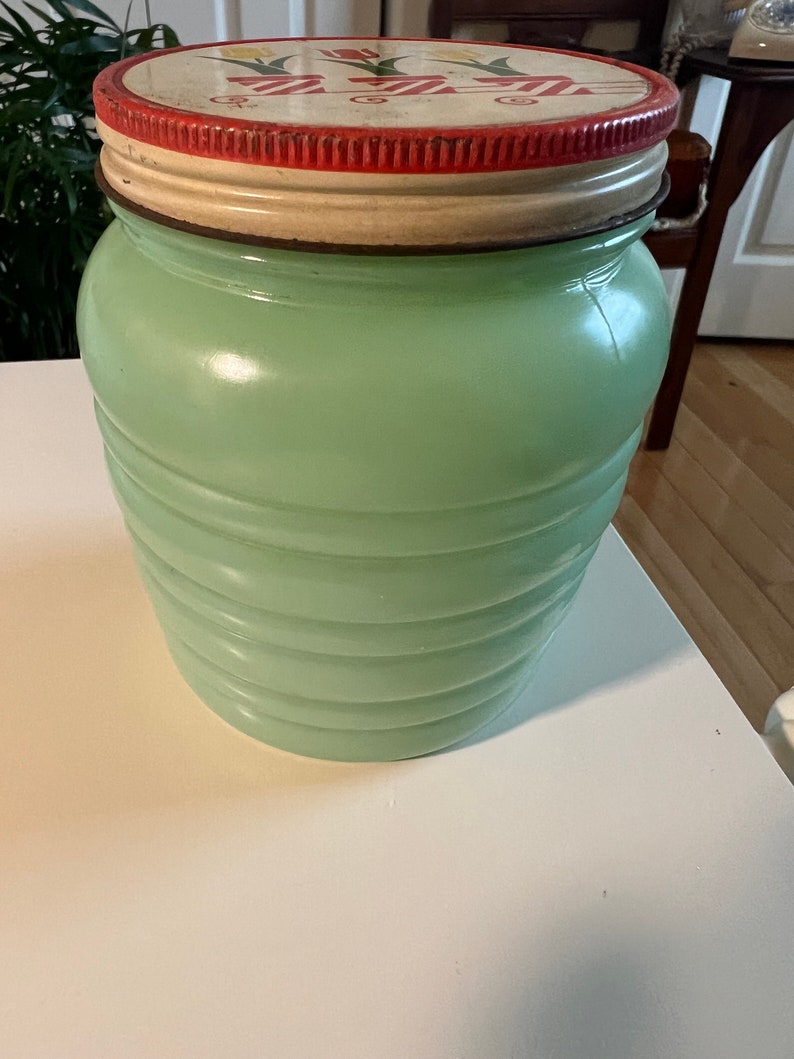 Vintage Fire King Anchor Hocking Jadeite Beehive Grease Jar Etsy