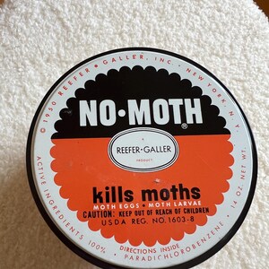 Vintage Moth Tin Reefer Galler 1950 Orange & Black Scallop