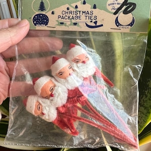 Vintage Shiny Brite NOS Christmas  Package Ties Spun Cotton Chennile Santa