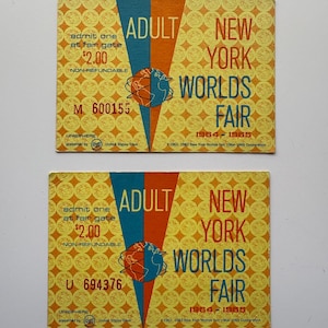 Rare Duo Authentic 1964 New York World&#39;s Fair Tickets (Set of 2) - Adult Admission with Unisphere