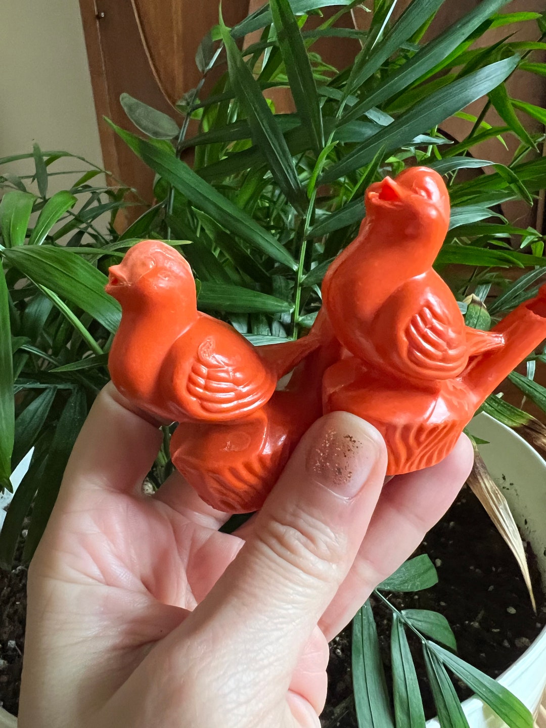 Pair of Vintage Bird Whistles Plastic Red Orange Etsy