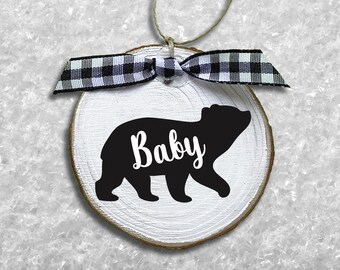 Baby Bear Ornament Wood Log Ornament Rustic Wood Ornaments Personalized Ornaments Christmas Gifts