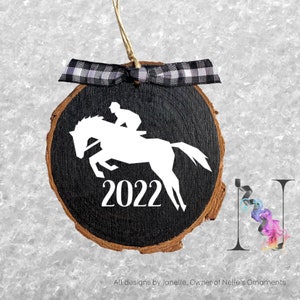 Personalized Horse Jumping Ornament Personalized Animal Ornament Wood Slice Ornament Rustic Wood Ornaments