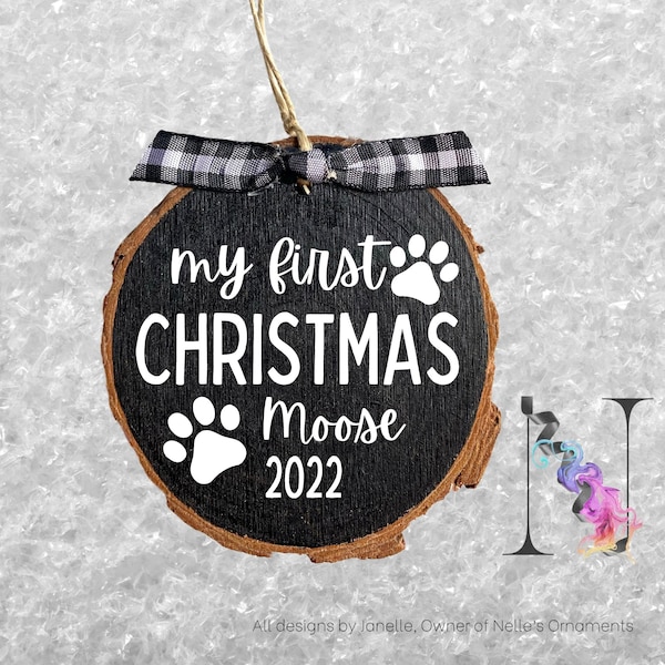 My Dog's First Christmas Ornament Personalized Pet Ornament Wood Slice Ornament Rustic Wood Ornaments