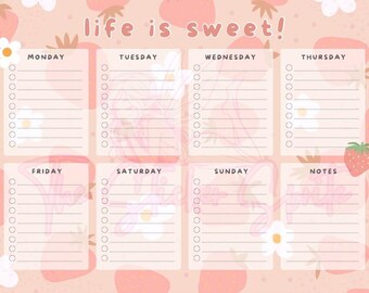 Agenda hebdomadaire mignon | Agenda hebdomadaire en téléchargement numérique | Liste de tâches | Télécharger l'agenda | Agenda ligné imprimable