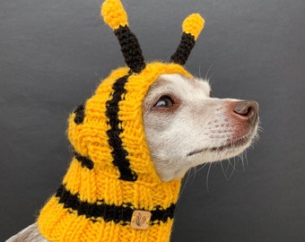 Bee Dog Snood, Knit Bee Dog Beanie, Bee Dog Costume, Dog Ear Warmer, Bee Dog Hat, Warm Pet Hat, Bumble Bee Dog Hat, Cute Warm Cat Hat