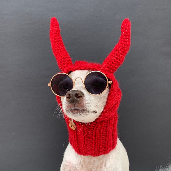Devil Dog Snood, Dog Devil Horns, Halloween Pet Costume, Knit Dog Beanie, Funny Dog Hat, Demon Pet Hat, Devil Dog Costume, Devil Cat Hat