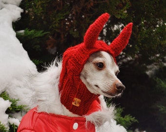 Devil Dog Snood, Dog Devil Horns, Halloween Pet Costume, Knit Dog Beanie, Funny Dog Hat, Demon Pet Hat, Devil Dog Costume, Devil Cat Hat