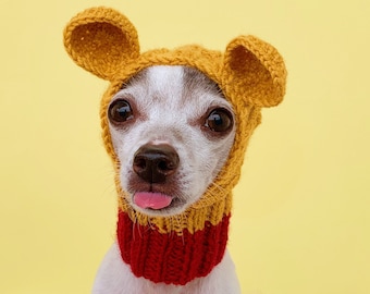 Bear Dog Snood, Knit Bear Dog Beanie, Halloween Pet Costume, Dog Ear Warmer, Bear Dog Hood, Warm Pet Hat, Bear Ears Hat, Cute Warm Pet Hat