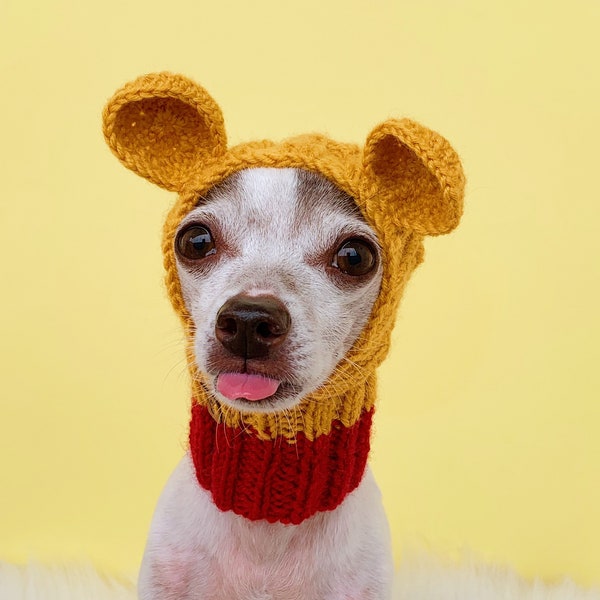 Bear Dog Snood, Knit Bear Dog Beanie, Halloween Pet Costume, Dog Ear Warmer, Bear Dog Hood, Warm Pet Hat, Bear Ears Hat, Cute Warm Pet Hat