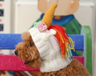 Redecilla de unicornio para perro hecha a mano, con pelo de arcoíris, disfraz de Halloween para mascota.