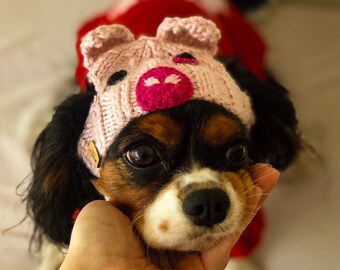 Pig Dog Beanie, Piglet Dog Hat, Pet Hat with Ear Holes, Waddles Pet Hat, Halloween Pet Costume, Pig Cat Beanie, Knit Pet Snood, Cute Cat Hat