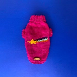 Gravity Falls Mabel&#39;s Sweater, Shooting Star Dog Sweater, Turtleneck Dog Jumper, Big Dog Sweater, Cozy Pet Pullover, Handknit Cat Sweater