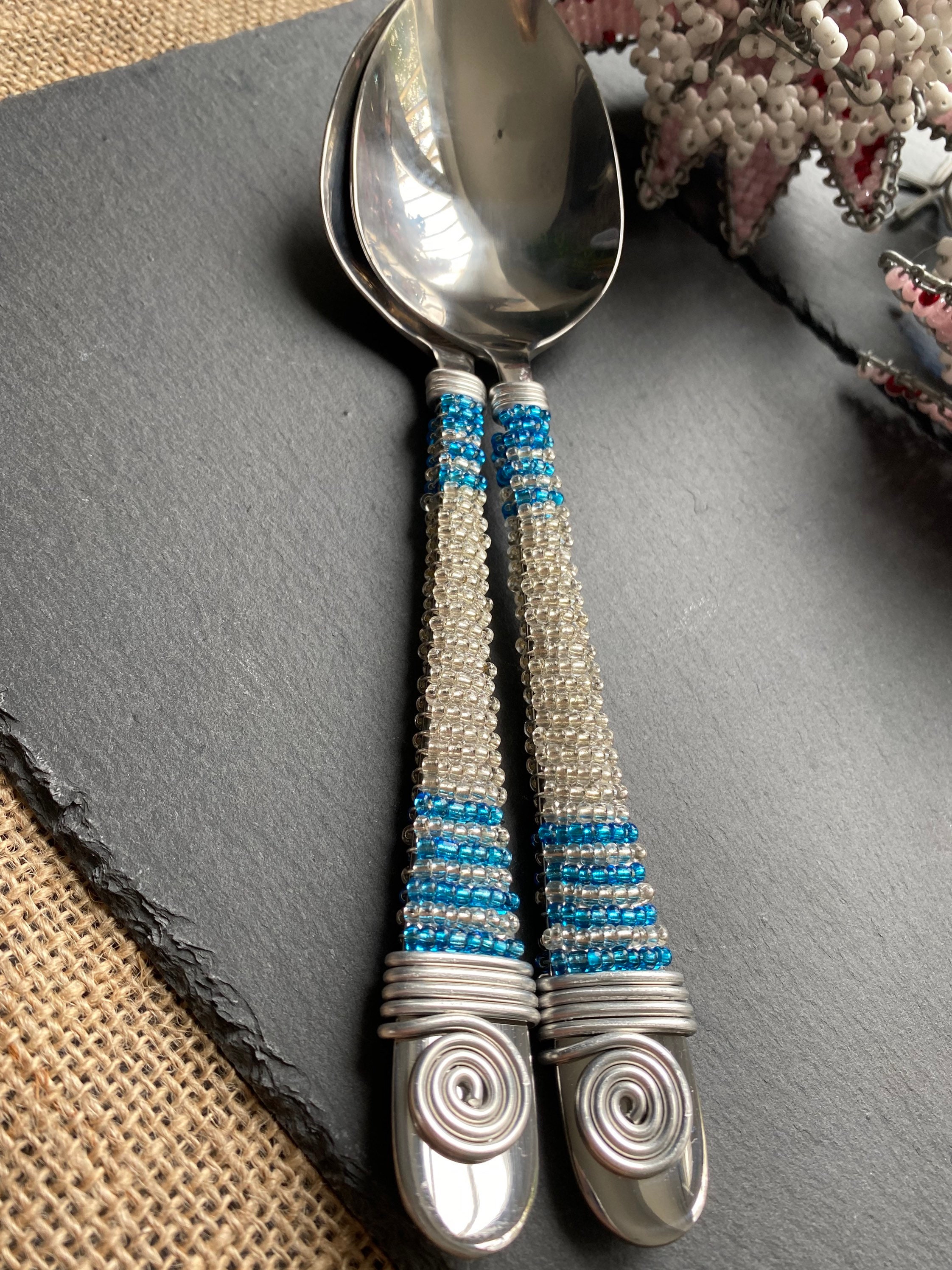 Glass Beaded serving spoons. Africa/South Africa/African. Etsy
