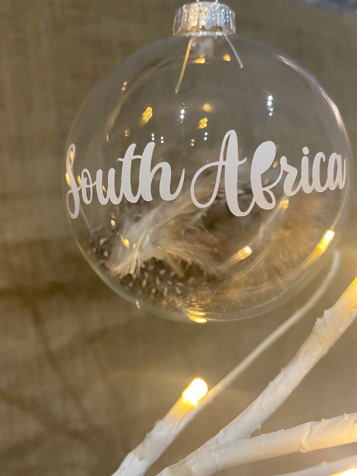 Glass South African Christmas bauble feather stuffed set of 5 Etsy