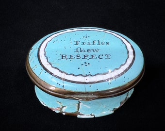 Early Bilston English Enamel Patch Box/Snuff Box "Trifles fhew Respect" (Trifles Show Respect) c1780 Antique Original - FREE US Shipping
