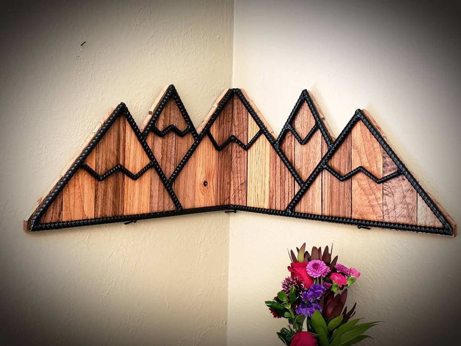 Five Peak Corner Mountain Rebar Wall Art Wall Decor Corner Etsy