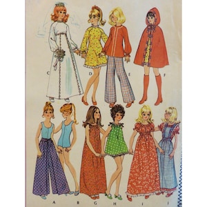 1970s Fashion Doll Clothing Pattern, Bridal Dress, Cape, Top, PJs, Dresses Wrap Skirt, Pants, Body Suit, Wrap Skirt Mccalls 3429  Fits 11.5&quot;