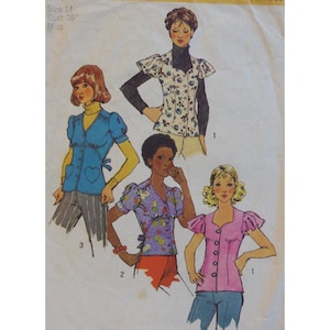 Sweetheart Fitted Blouse Pattern, V Neck, Puff/ Ruffled Sleeves, Button Front, Back Tie, High Waist, Simplicity 5803 Size 10 OR 14