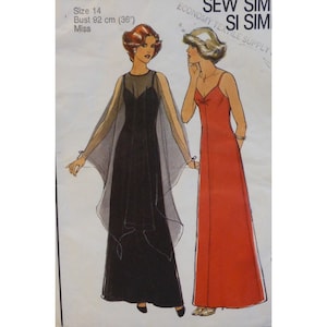 Slip Dress Pattern, Evening Gown, Sheer Overdress, Rouched Bodice, Spaghetti Straps, Shaped Hem, Maxi Dress, Style 2073 Size 14 Bust 36&quot;