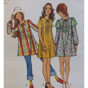 Utsvängd tältklänning/toppmönster, bandad knytringning, långa/utsvängda ärmar, minikjol, Simplicity 5064 storlek 14