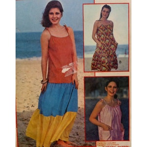 Tiered Sundress Pattern, Tie Shoulders, Loose Fitting, 1- 3 Tiers, Maxi, Mini Length, McCalls 6087 Size Petite 6- 8 Bust 30.5- 31.5&quot;