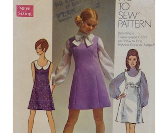 Jumper or Dress Pattern, Scoop Neck/ Round Collar, Full Sleeve Blouse, Princess Seams, Stand-up/ Tie Bow Collar, Simplicity 8614 Size 14