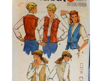 Vest Pattern, Loose or Fitted, Back Gathers, V- neck/ Flip Collar, Drawstring Waist, Shaped Front Hem, Pockets, Butterick 6185 UNCUT Size 10
