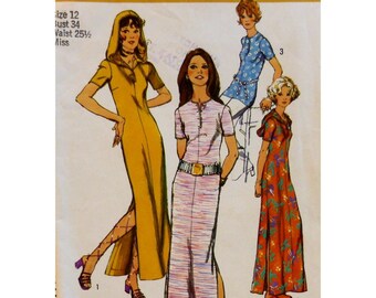 Knit T- Shirt Lounger Pattern, Tunic, Dress, Hood, Button Neck, Side Slits,  Simplicity 9423 Size 12 Bust 34" 87 cm