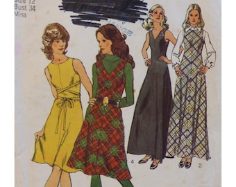 Fit & Flare Dress Pattern, Maxi/ Knee Length, Jewel/ V Neck, Sleeveless, Tie Belt, Simplicity 5068 UNCUT Size 12 Bust 34" 87 cm