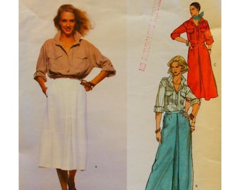 Pullover Shirt & Skirt Pattern, Button Tab, Collar, Roll Back Sleeves, Pockets, Front Pleat Skirt, Vogue 1687 Size 8
