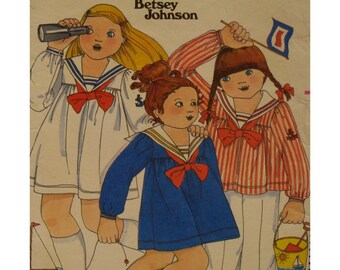 Betsey Johnson Childs Sailor Dress Pattern, Yoke, Gathered Skirt, Collar, Long Sleeves, Trim, Butterick 5280 Size 3 OR Size 4