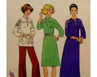 Simplicity 7272 Shoulder Yoke Caftan Pattern, Tunic, Dress, Front Neck Slit, Stand- up Collar, Long Sleeves, UNCUT Size 14.5 Bust 37" 94 cm