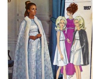 60s Yves St Laurent Gown & Cape Pattern, High Waist, Princess Seam, Jewel Neck, Sleeveless, Long Sleeve, Maxi/ Mini Vogue 1897 UNCUT Size 10
