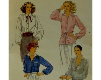 Shirt Blouse Pattern, Shoulder Yoke, Gathers, Collar, Collar Band, Button Band, Long Sleeves, Cuffs, Vogue 9978 UNCUT Size 14 Bust 36" 92 cm