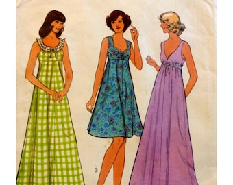 Style 1072 Pullover Nightgown Pattern, Empire Waist, Sweetheart / Scoop/ V- Neck, Flared, Midi, Maxi,  Size Small 8 10 Bust 31.5 32.5