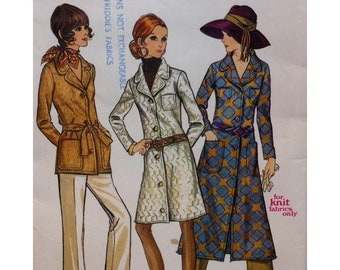 Fitted Sweater Coat Pattern, Notched Collar, 3 Lengths, Patch Pockets, Top Stitching, Button Front, Butterick 5931 UNCUT Size 12 Bust 34