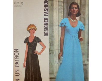 Layered Sleeve Dress Pattern, Scoop Neck, High Waist, Front Gathers, Stretch, Maxi, Midi Lengths, Simplicity 7836 UNCUT Size 10 Bust 32.5